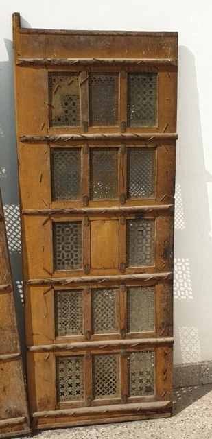 Antique Temple Door Wooden Brass Jali Handmade Indian Vintage Collection / Decor 13