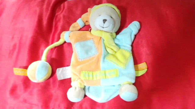 Ours Doudou et Compagnie marionnette Zigzag orange et bleu