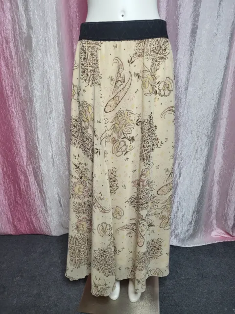New Lularoe Floral Ivory Comfort Waist Chiffon Lined Maxi Skirt Size Medium