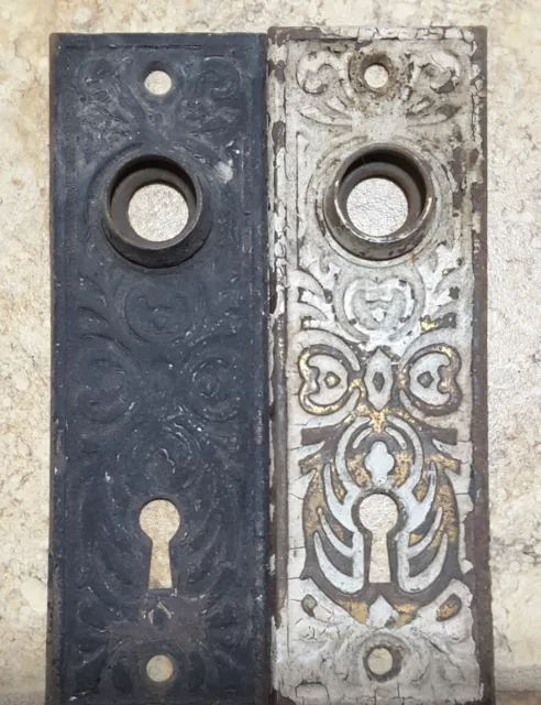 Set 2 Antique Ornate Victorian Vintage Door Knob Back Plates EASTLAKE Style