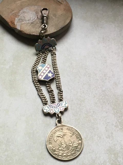 Ancienne Chaîne De Montre Gousset Chatelaine En émail Médaille St Georges - Occasion