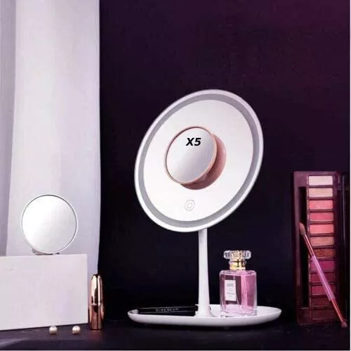 LED Makeup Mirror+5X Mini Magnifying Mirror Rechargeable Touch Screen Light Up