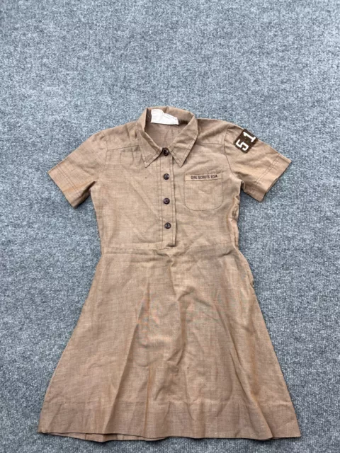 Vintage 60s Girl Scouts of America Uniform Youth Size Brown Dress Short Sleeve