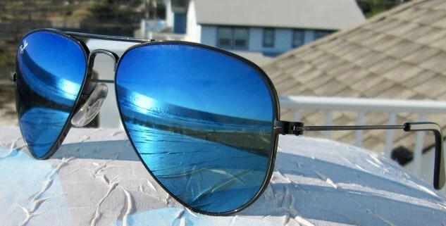 BRAND NEW RAY BAN Sunglasses Aviator Rimless Black Framed Blue