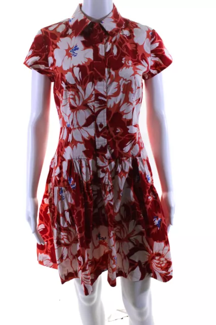 Diane Von Furstenberg Women's Short Sleeve Floral Tiered Shirt Dress Red Size 4