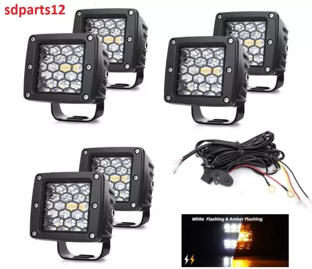 6x LED Lampes Phares Feux Flash Signalisation d'Avertissement Blanc et Orange