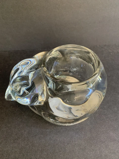 Crystal Votive Candle Holder Sleeping Cat Figurine Vintage Decor Indiana Glass