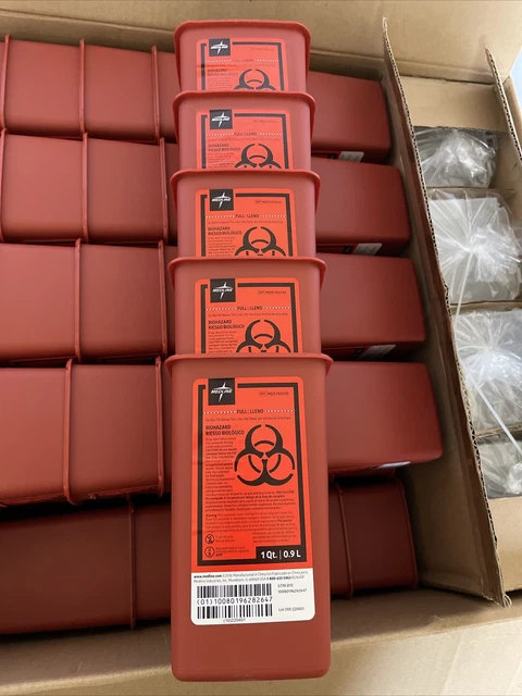 Sharps Container Phlebotomy Biohazard Needle Disposal 1 Qt Size - 100 Pack