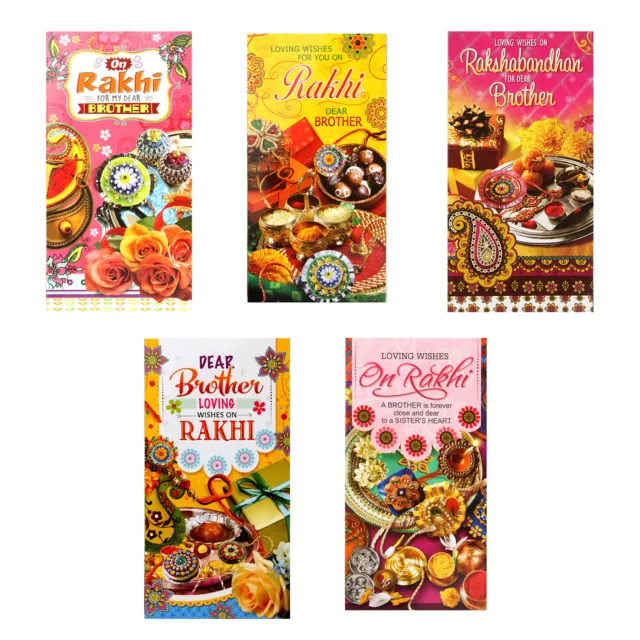 5 Rakhi Card Raksha Bandhan Greeting Cards Pack For Dear Brothers Hindu Festival