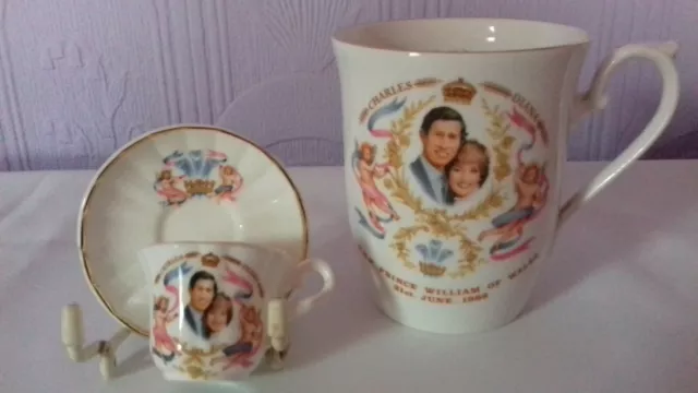 Vintage Finsbury Bone China Mug & Miniature Cup & Saucer : Prince William Birth