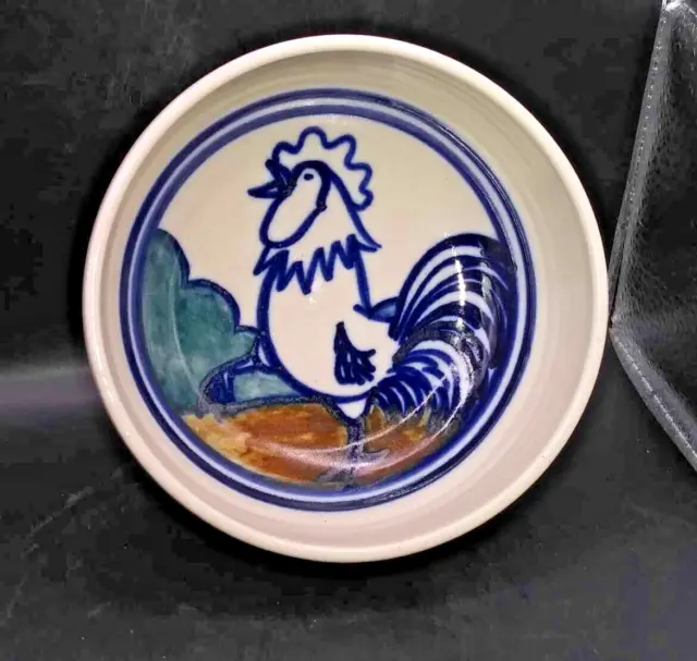 Signed Vintage Debbie Dean Stoneware Pottery Rooster Bowl 5.5 inch