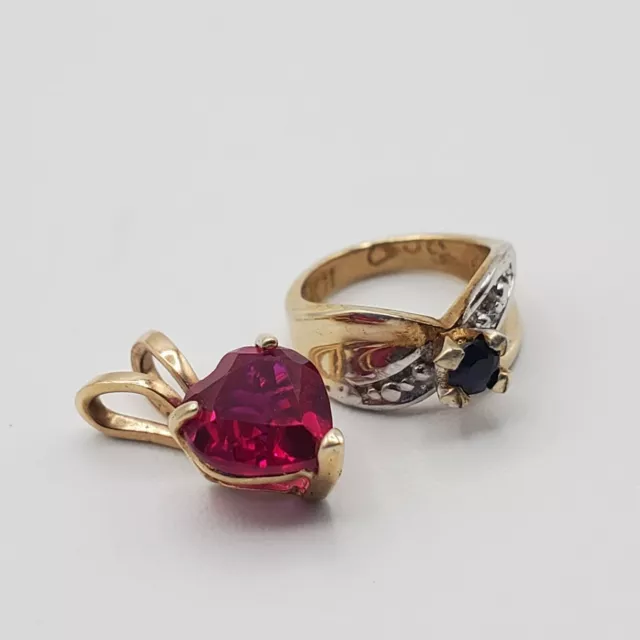 10K Yellow Gold Ruby Sapphire Small Pendant LOT