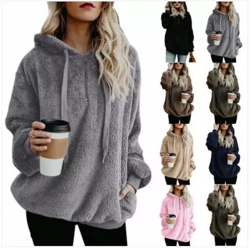 Women Faux Fur Fluffy Hoodie Coat Teddy Bear Hoody Pullover Winter Warm Jacket