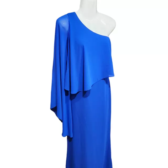 Laundry by Shelli Segal Womens One Shoulder Popover Gown Blue Size 0 3