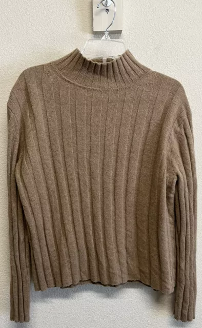 Banana Republic Extra Fine Merino Wool Ribbed Tan Sweater Size L Boxy 90's