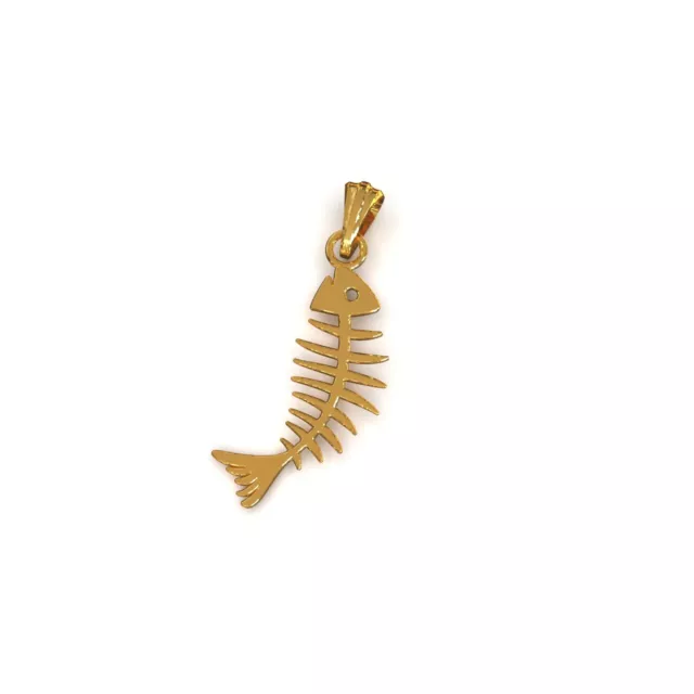 Solid Gold Fish Bone Charm Pendant (Yellow/White/Rose) 10K/14K