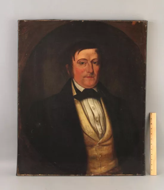 19thC Antique 1830s American Gentleman O/C Portrait Oil Painting , NR