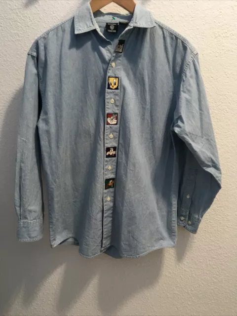 vintage looney tunes button up shirt chambray sz s