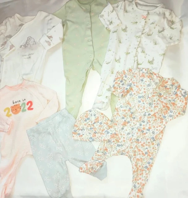 Baby Girls 0-3 Months Bundle Sleepsuits All In One Cottons Joggers