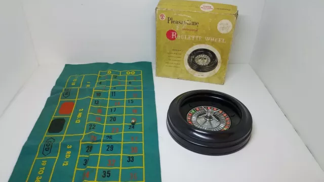 Vintage 1958 Pleasantime Professional Roulette Wheel with Box Felt and Ball 2