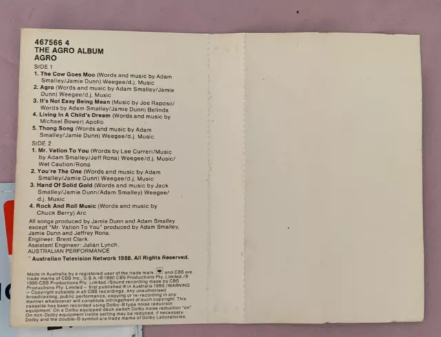 Rare The Agro Album Cassette 1990 GC CBS 3