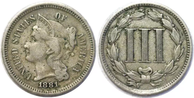 1881 3CN Three Cent Nickel Extra Fine