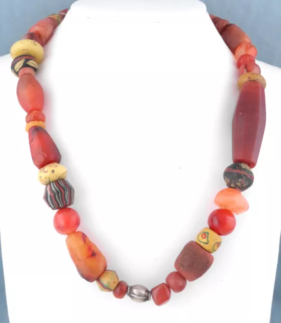 1800s - ANCIENT INDIAN & ASIAN TRADE BEADS NECKLACE - 23" - 194 grams