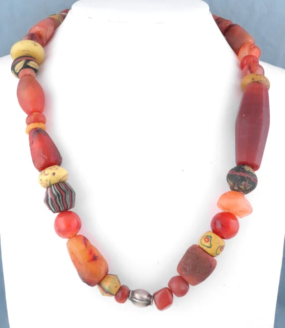 1800s - ANCIENT INDIAN & ASIAN TRADE BEADS NECKLACE - 23" - 194 grams