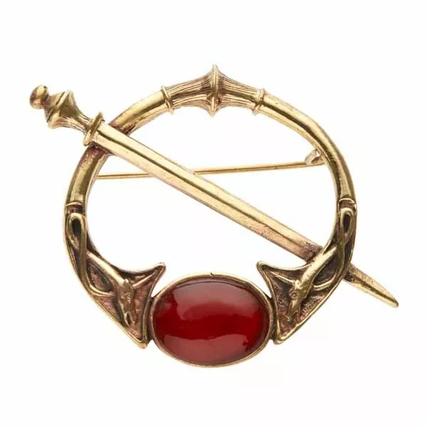 Irish Bronze Celtic Tara brooch with carnelian stones