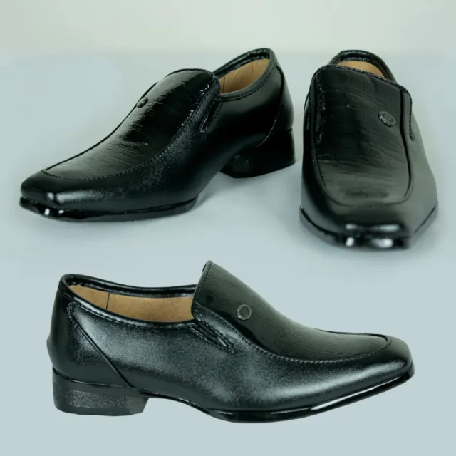 New Boy Faux Leather Formal Wedding Black Shoes AU Sz 14-6 Crocodile Pattern