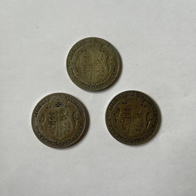1922 George V Half Crown 50% Silver British Coin (3 Coins)