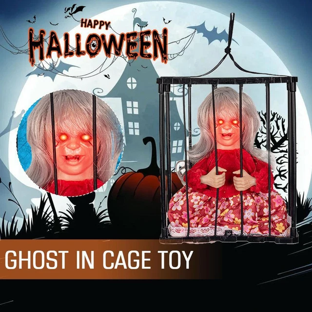 Hanging Animated Cage Ghost Halloween Decor Scary Screaming Prisoner Toy