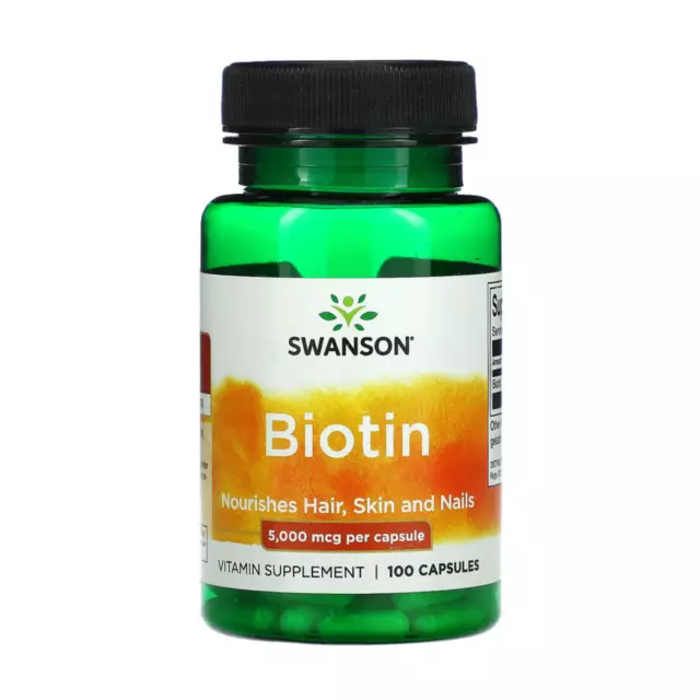 Swanson Biotin 5000mcg 100 Capsules Nourishes Hair Skin Nails Vitamin Supplement