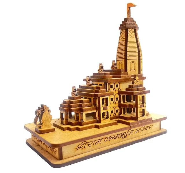 Ram Mandir Ayodhya Wood Temple Model With Light 6inch
