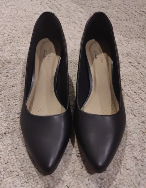 Clarks Linvale Jerica Womens Black Leather Pointed Toe Pump Heel - Size 6.5 W