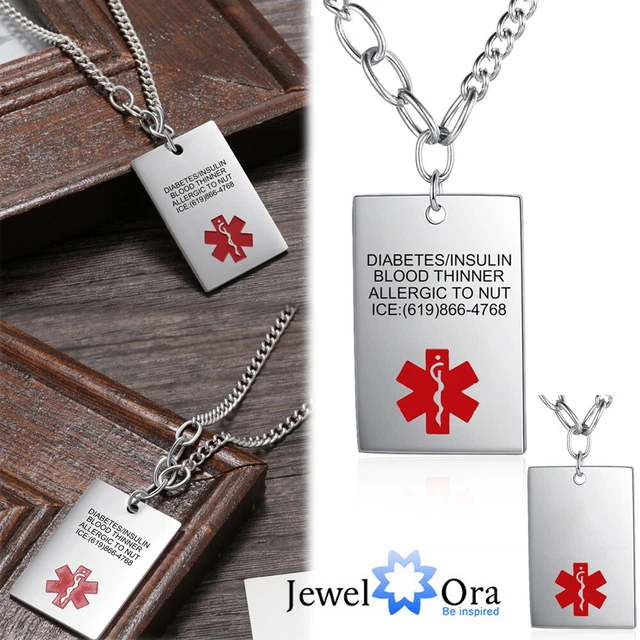 Collar de alerta médica de emergencia grabado texto colgante de acero inoxidable personalizado
