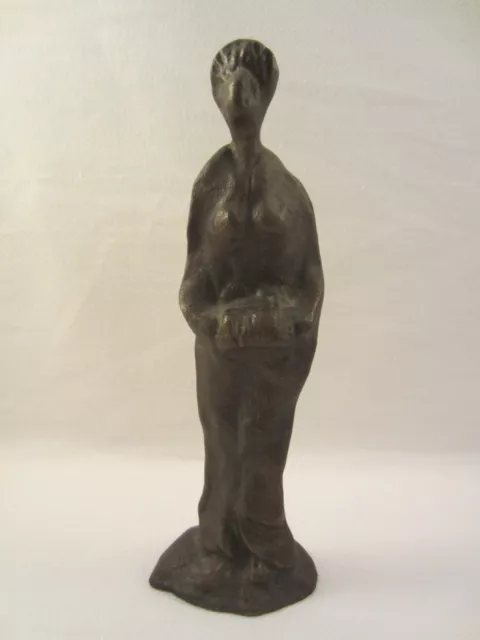 FRAU MIT MUFF SKULPTUR FIGUR STATUE BRONZE KUNST ART PAAR WOMAN 16cm 460g BRÜSTE