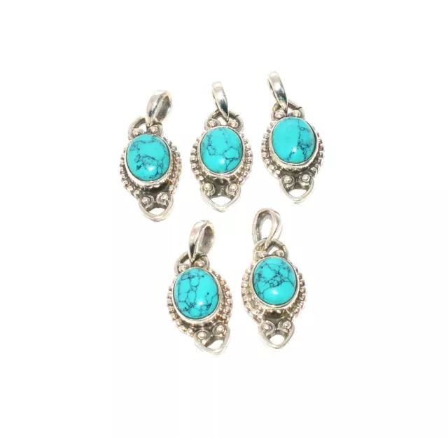 Wholesale 5Pc 925 Solid Sterling Silver Blue Turquoise Pendant Lot S740