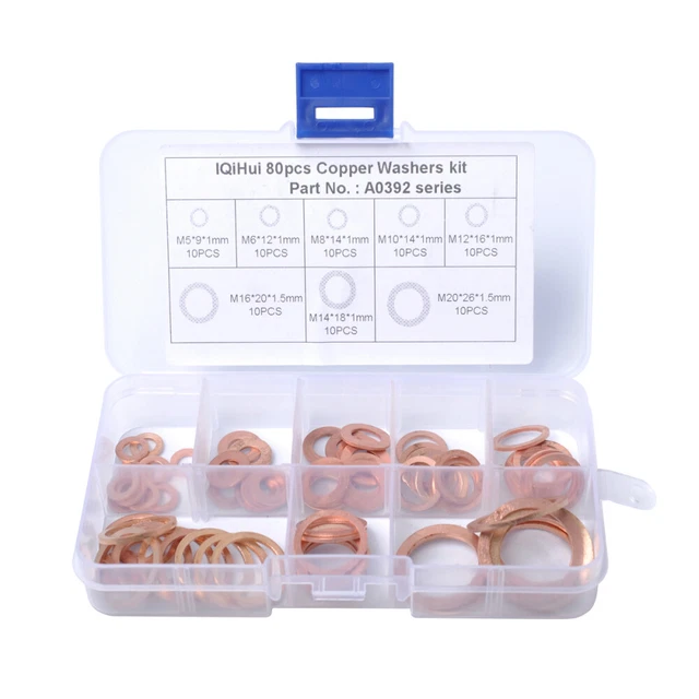 80 Pcs Flat Rubber Washers Metric Copper Crush Sealing Gasket