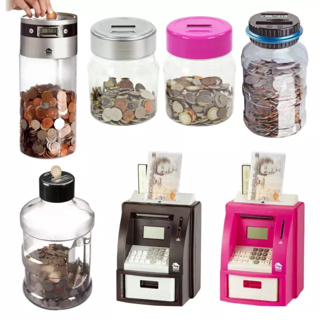 LCD Digital Coin Counter Electronic Jumbo Jar Sorter Money Box Counts Coins