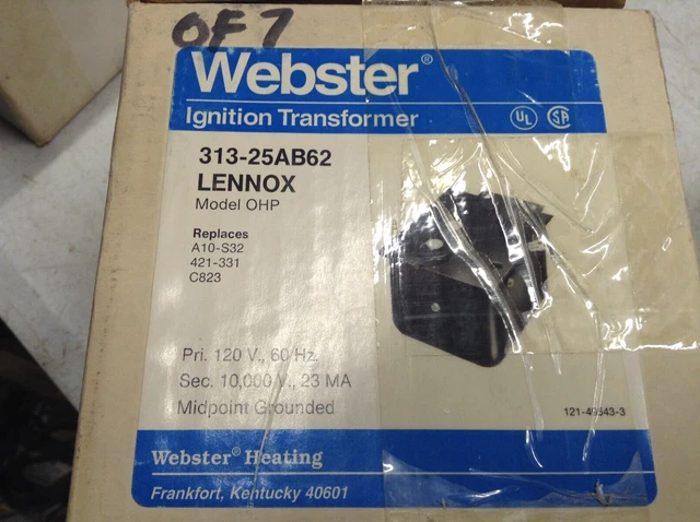 Webster MODEL E Ignition Transformer Type 313-25AB78 NOS