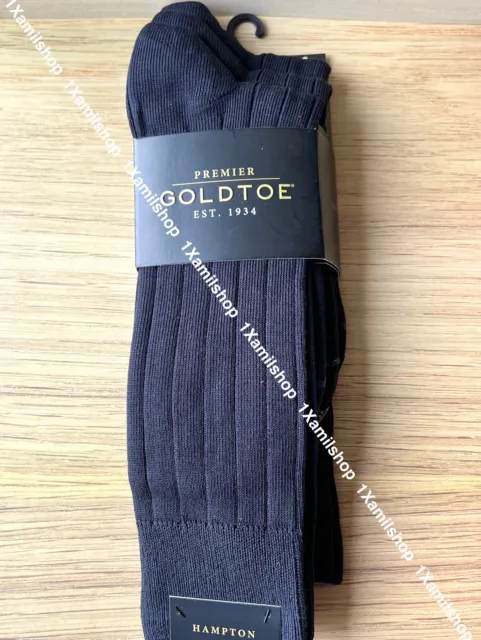 Gold Toe Men's Hampton Navy Crew Dress Socks Premier Wide Rib Pima Cotton 3 Pair