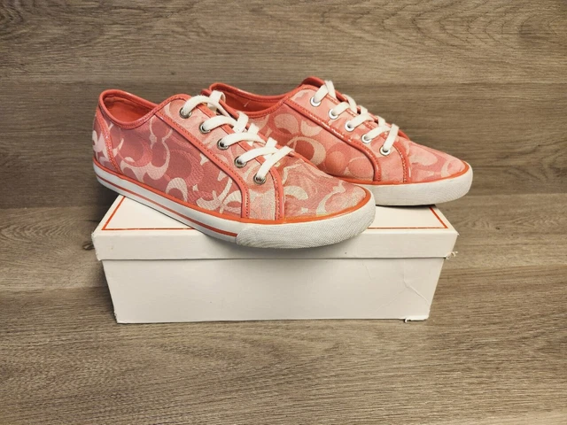 Coach Women's Dee Designer Tennis Shoes Sneakers Size 11B Pink/White Lace-up