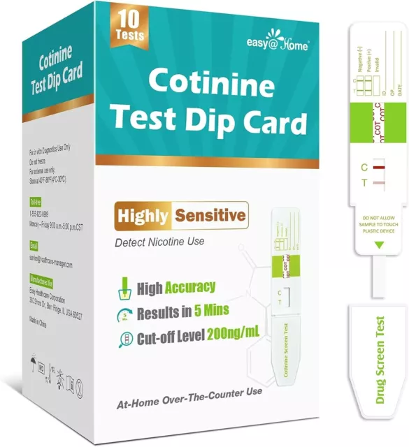 Easy@Home Cotinine Testing Kit: Instant Nicotine Screen Urine Dip Test Strips