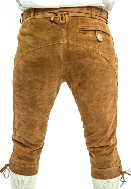 *Neu*Herren Trachten Lederhose Kniebund aus Ziegen Suede Leder Camel Beige Gr.54 3