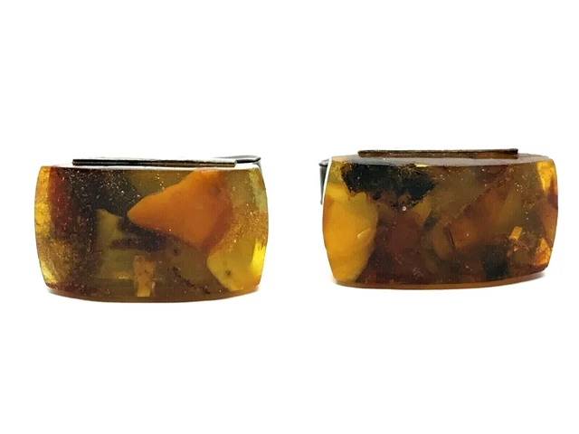 Boutons De Manchette Vintage En Argent 875 Et Ambre Baltique - Marque Top Amber - Très Bon État