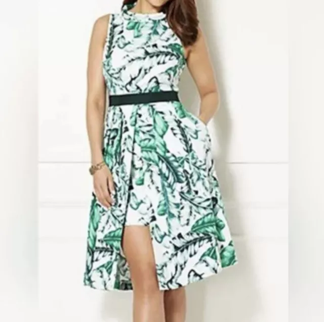 New york & company freya Green dress size XL palm print eva mendes collection