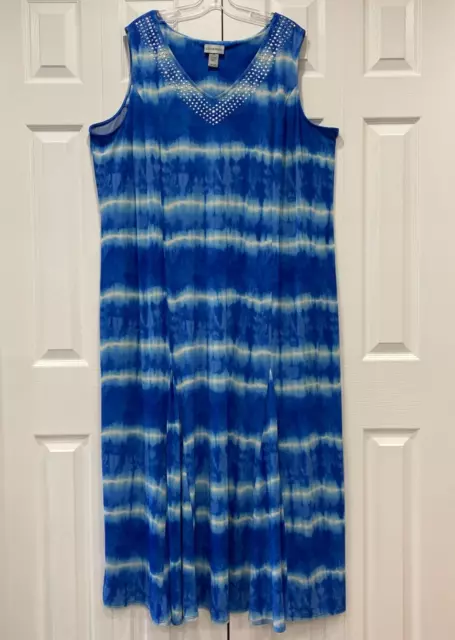 Catherines Sleeveless Maxi Dress Womens Plus Size 3X Blue Tie Dye V Neck 3XL