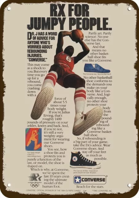1982 Dr. J / Julius Erving & Converse Vintage-Look DECORATIVE REPLICA METAL SIGN