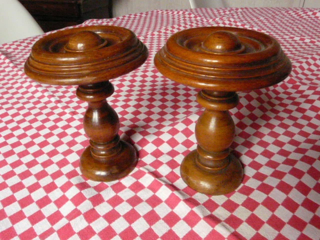 Large Pair of Curtain-Rod Bed Finials - French Home Decor - Walnut Wood
